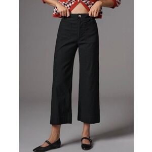 Anthropologie Maeve Colette Ankle Cropped Linen Blend Wide Leg Pants Black 31